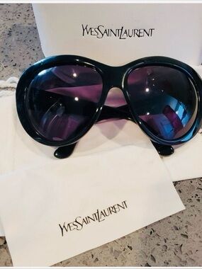 Saint Laurent Black Sunglasses with Purple Gradient Lenses W hard and soft cases